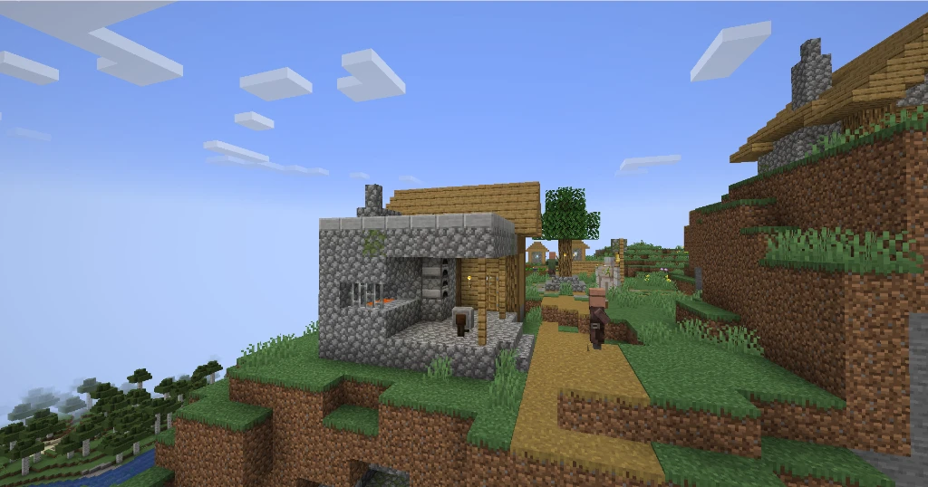 The cliffside weaponsmith house overlooking the valley with lava and furnaces