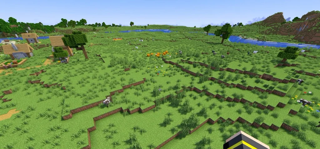 Gentle flat plains with grazing cows, sheep, and a natural pumpkin patch.