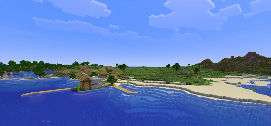 Wooden piers reaching out into the crystal blue sea right by the village houses.